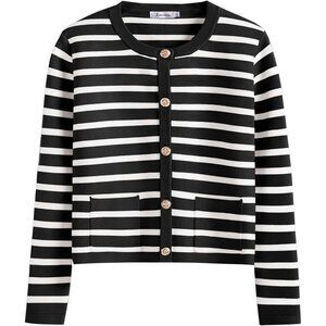 Women Striped Knit Cardigan Medium Button Down Cropped Fall Fashion